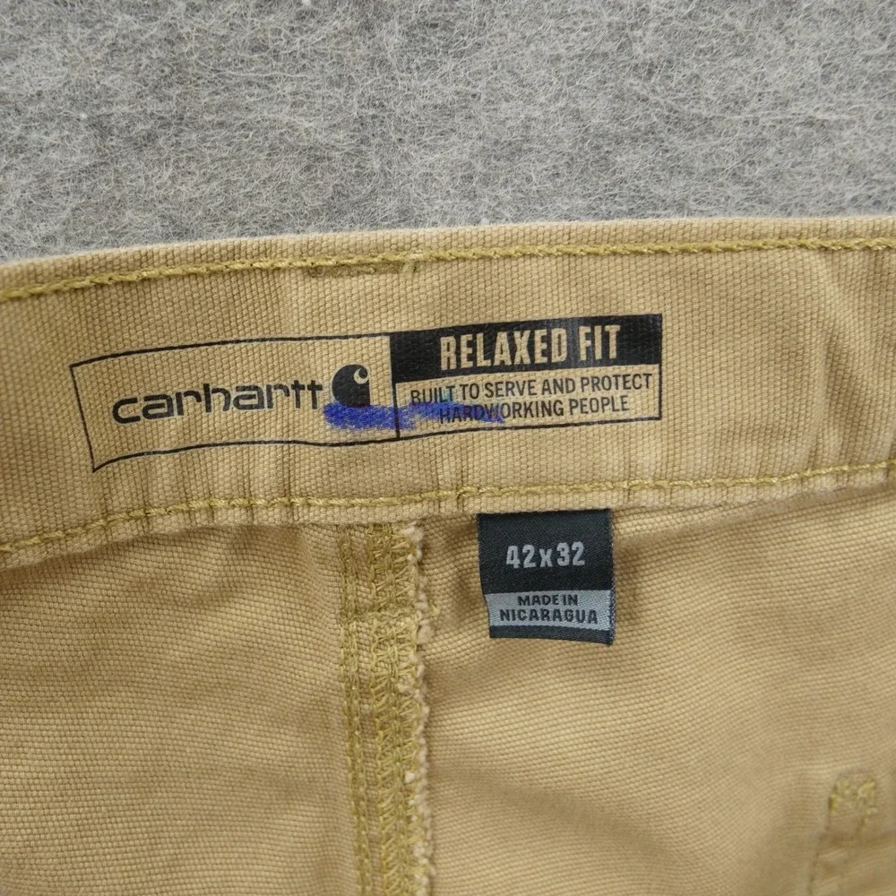 Carhartt Pants Mens 42 Beige Khaki Canvas Rugged Flex Relaxed Fit Work 102291